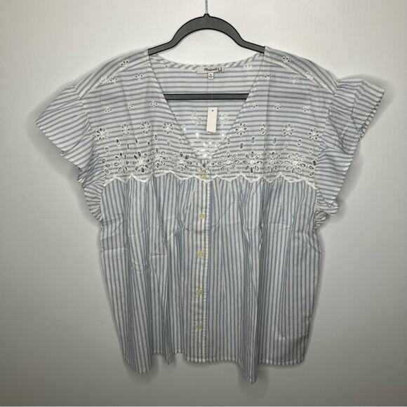 NWT MADEWELL Eyelet Button Front Shirt in Stripe Blue White XL - Picture 2 of 6